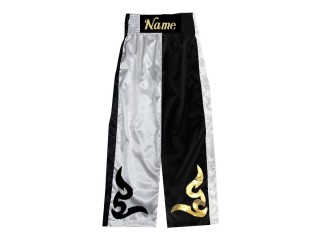 Custom Kick Boxing Pants - Custom Kickboxing Trouser : KNPANTS-002-White-Black