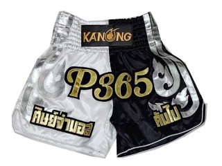 Custom Kanong Muay thai Shorts :KNSCUST-1287-White-Black