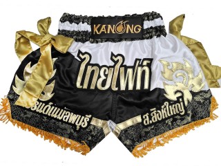 Custom Kanong Muay thai Shorts :KNSCUST-1296-Black-White
