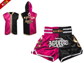 Muay Thai Set for kids - Custom Muay Thai Hoodies + Muay Thai Shorts :SHOHOD-143-Rose-Black