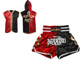 Muay Thai set - Customize Muay Thai Hoodies + Muay Thai Shorts :SHOHOD-143-Red-Black