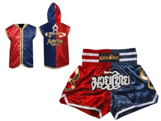 Muay Thai set - Customize Muay Thai Hoodies + Muay Thai Shorts :SHOHOD-143-Red-Navy