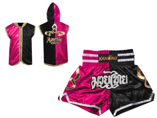 Muay Thai set - Customize Muay Thai Hoodies + Muay Thai Shorts :SHOHOD-143-Rose-Black