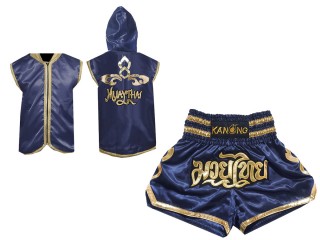 Custom Muay Thai Hoodies + Custom Muay Thai Shorts : Navy Lai Thai