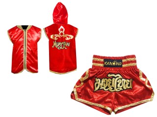 Muay Thai set - Customize Muay Thai Hoodies + Muay Thai Shorts : Red Lai Thai