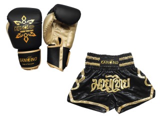 Bundle - Boxing Gloves + Custom Muay Thai Shorts : KNS-121-Black