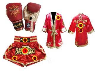Muay Thai Gloves + Custom Muay Thai Boxing Robe + Custom Muay Thai Shorts : Red Lai Thai