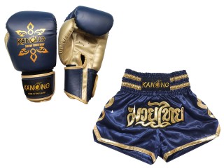 Bundle - Boxing Gloves + Custom Muay Thai Shorts : KNS-121-Navy