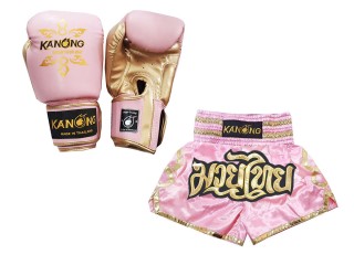 Bundle - Boxing Gloves + Custom Muay Thai Shorts : KNS-121-Pink