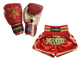 Bundle - Boxing Gloves + Custom Muay Thai Shorts : KNS-121-Red