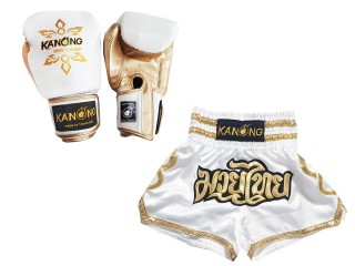 Bundle - Boxing Gloves + Custom Muay Thai Shorts : KNS-121-White