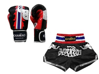 Bundle - Boxing Gloves + Custom Muay Thai Shorts : KNS-125-Black
