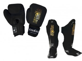 Kanong Muay Thai Gloves + Shin Guards : Black