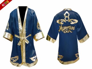 Kanong Kids Muay Thai Boxing Robe: Navy Lai Thai