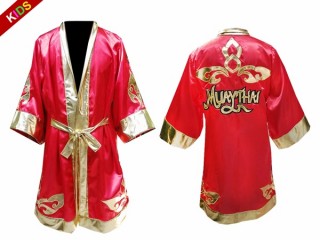 Kanong Kids Muay Thai Boxing Robe: Red Lai Thai