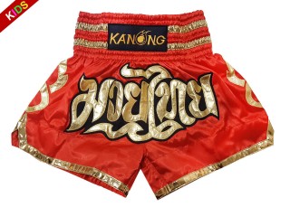 Kanong Kids Muay Thai Kick Boxing Shorts : KNS-121-Red-K