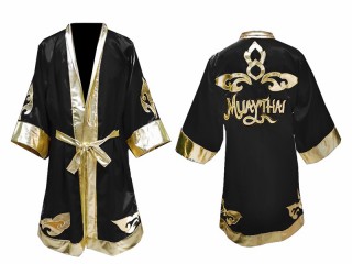 Kanong Muay Thai Boxing Robe: Black Lai Thai