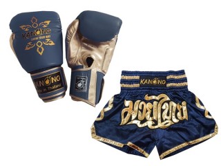 Kanong Muay Thai Power Boxing Gloves + Kanong Custom Muay Thai Shorts KNS-121-Navy