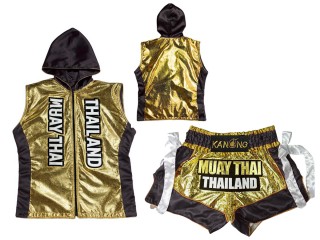 Muay Thai set - Customize Muay Thai Hoodies + Muay Thai Shorts : KNHODSET-004-Gold-Black