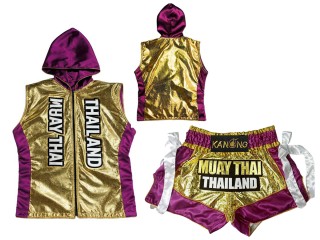Muay Thai set - Customize Muay Thai Hoodies + Muay Thai Shorts : KNHODSET-004-Gold-Violet