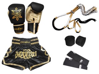Boxing Gloves + Muay Thai Shorts + Muay Thai Gear Set : Set-121-Black