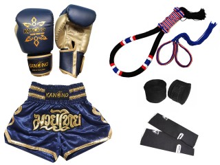 Boxing Gloves + Muay Thai Shorts + Muay Thai Gear Set : Set-121-Navy