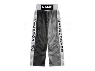 Custom Kick Boxing Pants - Custom Kickboxing Trouser : KNPANTS-001-Black-Silver
