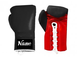 Custom Lace-up Boxing Gloves : Black-Red