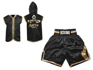 Custom Boxing Hoodies + Custom Boxing Shorts : KNCUSET-008-Black-Gold
