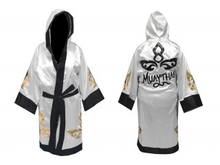Customize Muay Thai Boxing Robe: KNFIR-143-White