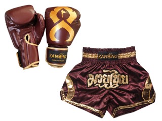 Bundle - Real Leather Boxing Gloves + Custom Muay Thai Shorts : Set-144-Gloves-Maroon