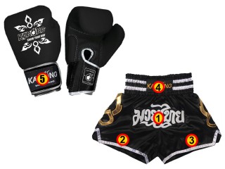 Bundle - Real Leather Boxing Gloves with Name + Custom Muay Thai Shorts : Set-Gloves