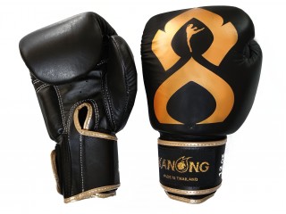 Kanong Real Leather Muay Thai Boxing Gloves : "Thai Kick" Black-Gold