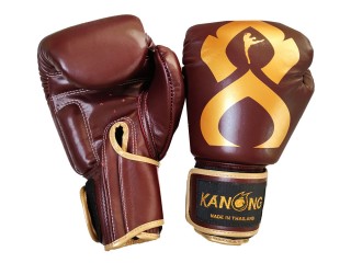 Kanong Real Leather Muay Thai Boxing Gloves : "Thai Kick" Maroon-Gold