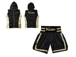 Custom Boxing Hoodies + Custom Boxing Shorts : KNCUSET-007-Black-Gold