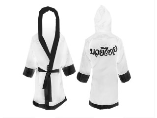 Customize  Muay Thai Boxing Robe fightwear : KNFIR-001-White