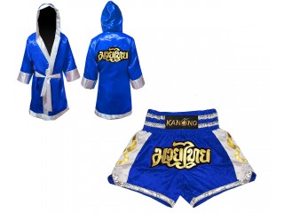 Muay Thai Souvenir - Custom Muay Thai Robe + Muay Thai Shorts : Set-141-Blue