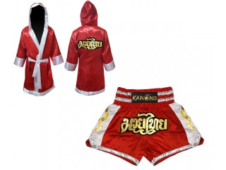 Muay Thai Souvenir  - Custom Muay Thai Robe + Muay Thai Shorts : Set-141-Red