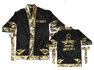 Customize Muay Thai Boxing Robe: KNFIRCUST-001-Black-Gold