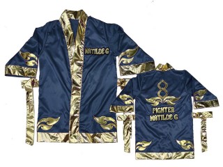 Customize Muay Thai Boxing Robe: KNFIRCUST-001-Navy-Gold