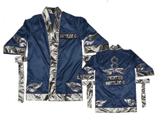 Customize Muay Thai Boxing Robe: KNFIRCUST-001-Navy-Silver