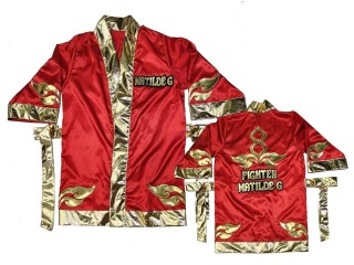 Customize Muay Thai Boxing Robe: KNFIRCUST-001-Red-Gold