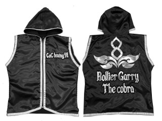 Custom Muay Thai Hoodies fightwear / Walk in Jacket : KNHODCUST-001-Black-Silver