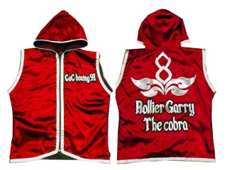 Personalize Muay Thai Hoodies fightwear / Walk in Jacket : KNHODCUST-001-Red-Silver