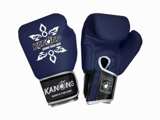Kanong Real Leather Muay Thai Boxing Gloves : Navy Silver Tattoo