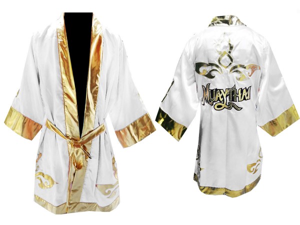 Customize Muay Thai Boxing Robe: White Lai Thai