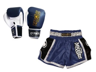 Kanong Muay Thai Gloves + Kanong Custom Retro Muay Thai Shorts Model 208-Navy