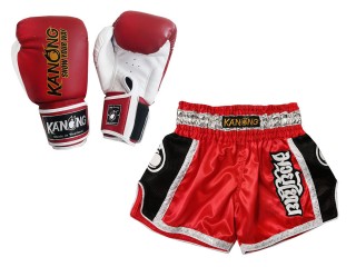 Kanong Muay Thai Gloves + Kanong Custom Retro Muay Thai Shorts Model 208-Red