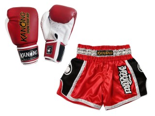 Bundle - Boxing Gloves + Custom Muay Thai Shorts : KNS-208-Red