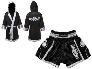 Muay Thai Set - Custom Muay Thai Robe + Muay Thai Shorts : Black